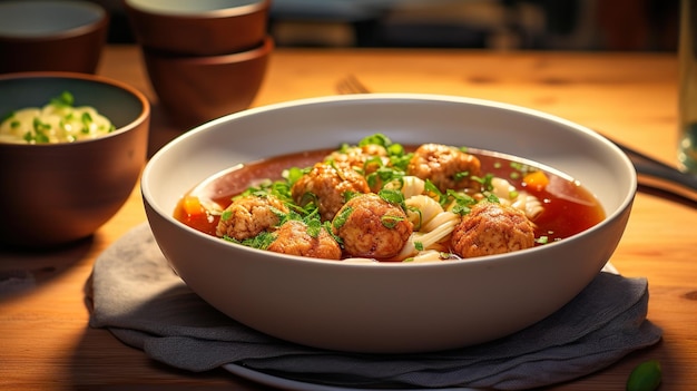 Un bol de soupe de boulettes de viande