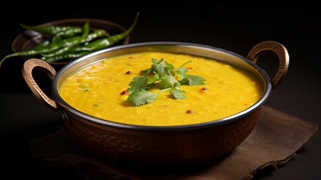 un bol de soupe avec une cuillère et un piment