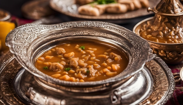 un bol de soupe avec des haricots et un bouillon de soupe