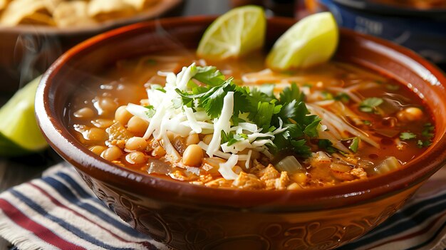 un bol de soupe avec des haricots et du fromage