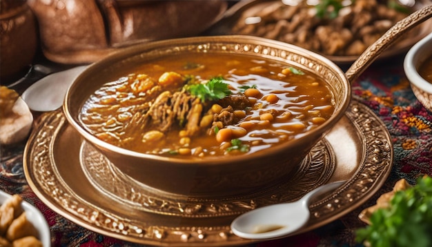 un bol de soupe avec des haricots et du riz