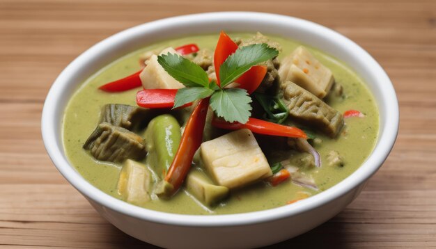 Un bol de soupe avec des légumes et du tofu