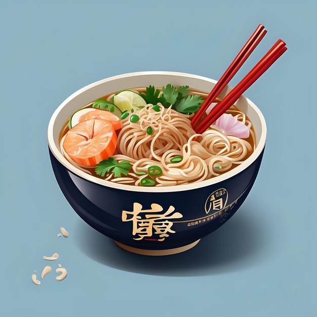 Un bol de soupe de nouilles aux légumes asiatiques avec des baguettes