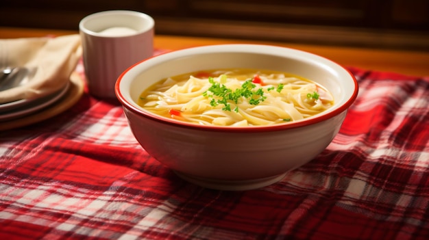 Photo un bol de soupe avec des nouilles et des légumes