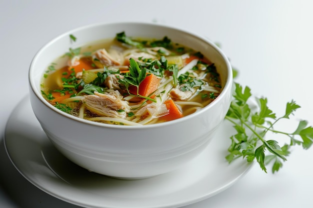 Un bol de soupe avec des nouilles et des légumes