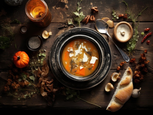 Photo un bol de soupe pour l'automne et l'hiver.