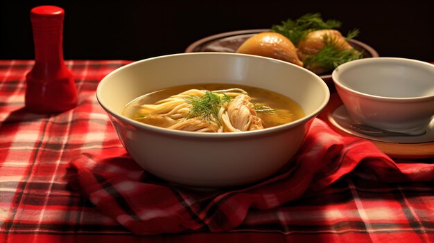 Photo un bol de soupe et une tasse de café sur une table