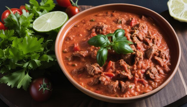 Un bol de soupe avec de la viande et des légumes