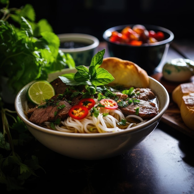 Un bol de soupe avec de la viande et des légumes