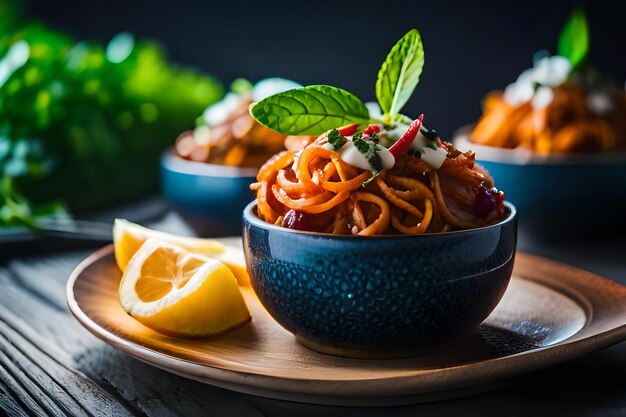 un bol de spaghetti au citron et au citron vert