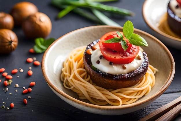 un bol de spaghetti aux tomates et au fromage