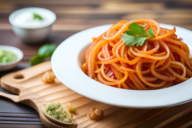 Un bol de spaghettis avec un filet d'huile d'olive sur le dessus.
