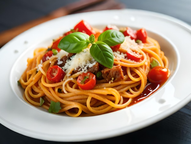 Un bol de spaghettis à la viande et à la sauce tomate