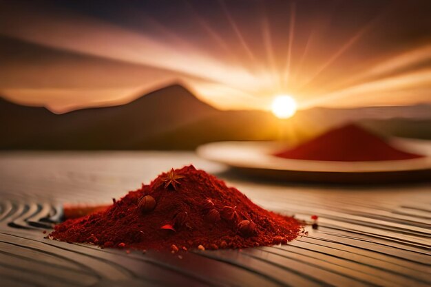 un bol de sucre rouge à côté d'une assiette de nourriture