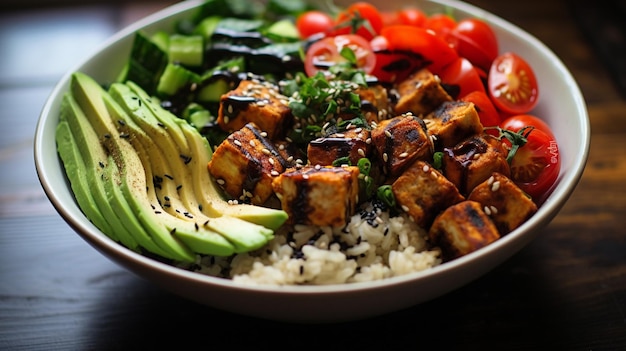 Un bol de tofu au quinoa frais fait maison