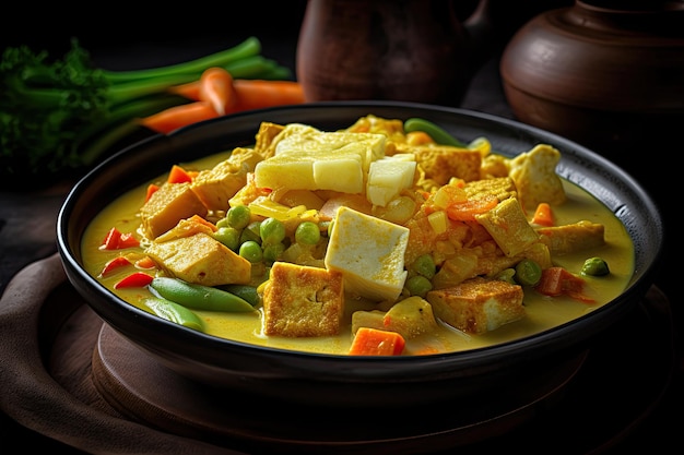 Un bol de tofu avec des légumes à côté