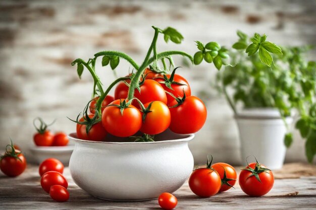 un bol de tomates avec un bouillon de tomates devant eux