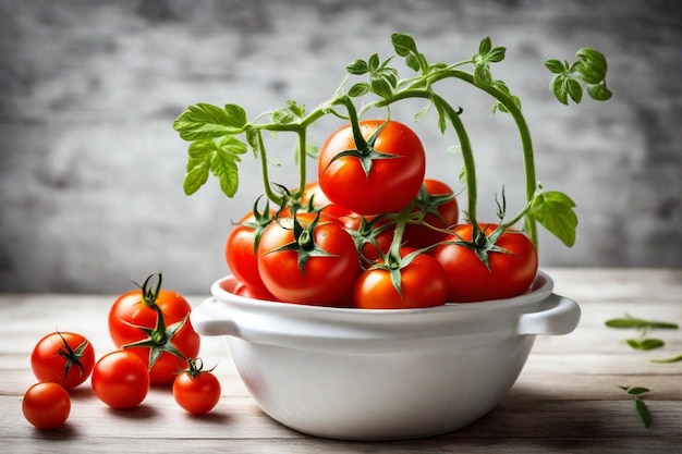 un bol de tomates avec un bouillon de tomates sur la table