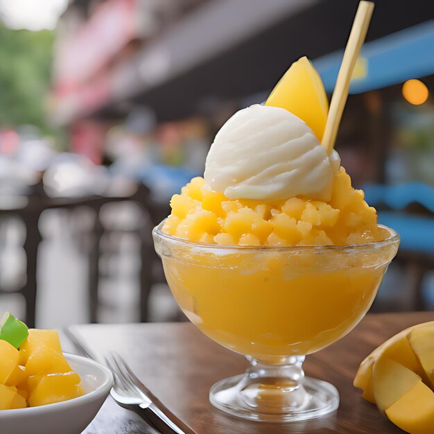 Photo un bol de verre d'ananas et d'anananas avec une fraise dedans