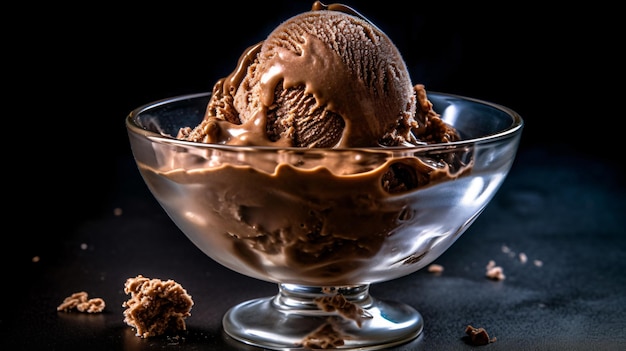 un bol de verre de crème glacée au chocolat