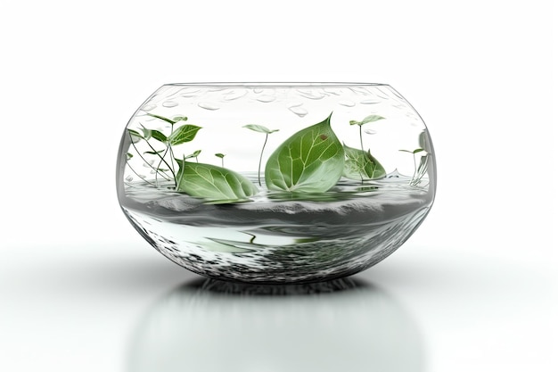 Bol en verre rempli de diverses plantes aquatiques immergées dans l'eau Generative AI