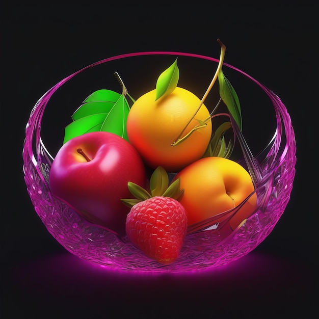 bol de verre transparent réaliste avec des fruits rendu 3D bol de verre transparente réaliste wi