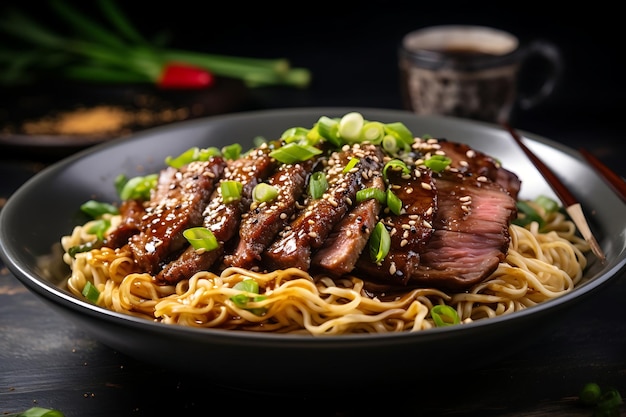 Un bol de viande de bœuf et de nouilles au ramen