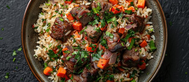 Un bol de viande de riz et de légumes