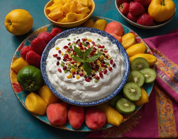 un bol de yogourt avec des fraises et d'autres fruits