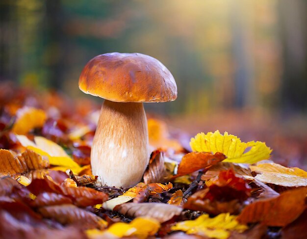 Boletus edulis ou champignon porcini dans la forêt d'automne