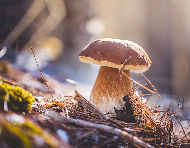 Boletus edulis ou champignon porcini dans la forêt d'automne