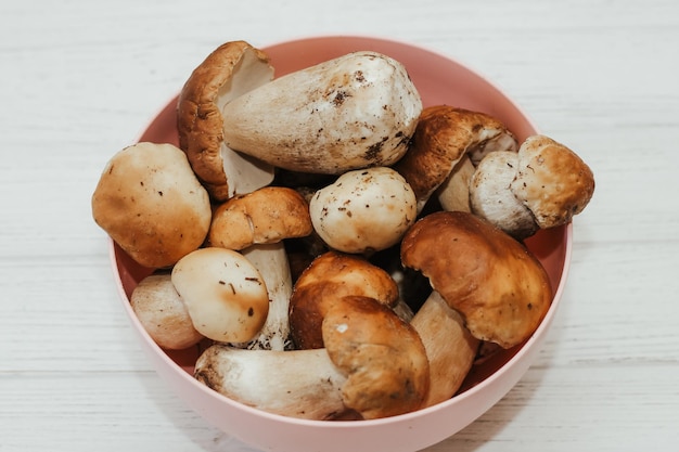 Boletus edulis dans un bol à la maison préparation pour la consommation alimentaire