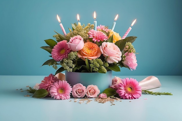 Photo bon anniversaire avec des fleurs