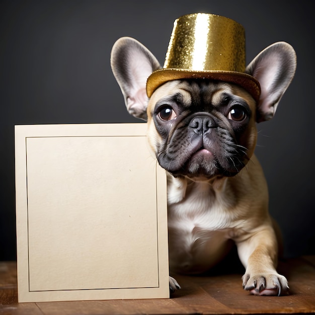 Photo bon chien bon bulldog français bonne année nouvelle mockup écrivez votre propre texte concevez votre propre logo mock up