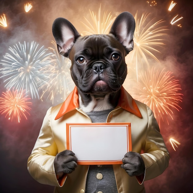bon chien bon bulldog français bonne année nouvelle mockup écrivez votre propre texte concevez votre propre logo mock up