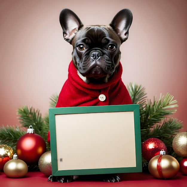 bon chien bon bulldog français mock-up de texte de logo de décembre modèle de Noël