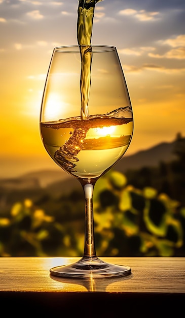 Un bon moment avec un verre de vin au coucher du soleil généré par l'IA
