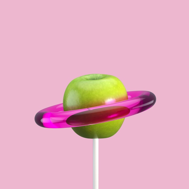 Bonbon aux pommes vertes. Idée minimale de fruits. Rendu 3D.