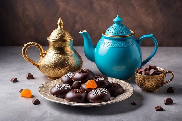 Photo des bonbons arabes traditionnels pour l'aïd maamoul des friandises au chocolat