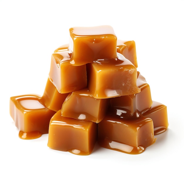 Bonbons au caramel caramel isolé sur fond blanc découpe