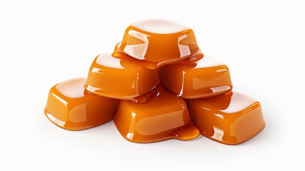 Bonbons au caramel avec sauce caramel isolés