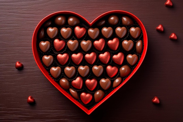 Les bonbons au chocolat dans la boîte du cœur de la Saint-Valentin la touche de douceur qui rend la romance encore plus spéciale.