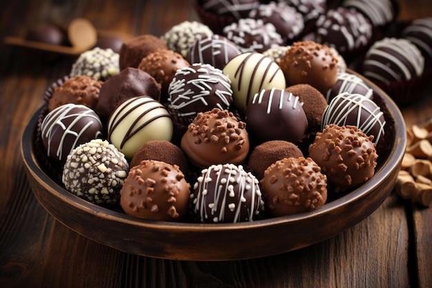 Des bonbons au chocolat délicieux sur fond de bois