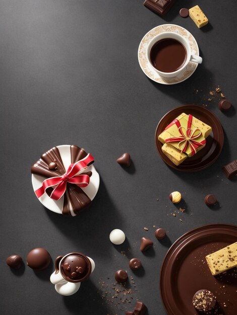 Des bonbons au chocolat faits maison sur une table rustique décorée de fruits secs, de fleurs de rose et de noix.