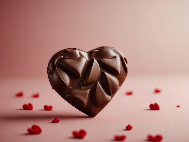 Des bonbons au chocolat en forme de cœur et des cœurs rouges sur fond rose Concept de Valentine de l'amour