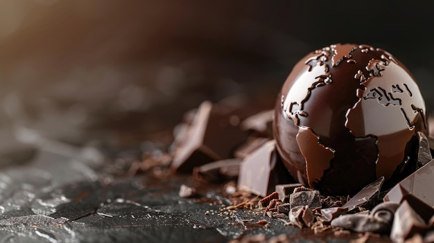 Bonbons au chocolat en forme de planète Terre Concept de la Journée mondiale du chocolat Place pour le texte
