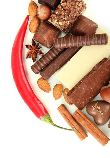 Bonbons au chocolat isolés sur blanc