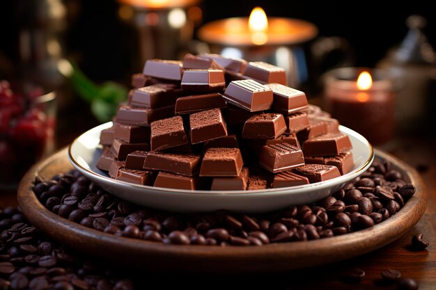 Des bonbons au chocolat sur une table en bois