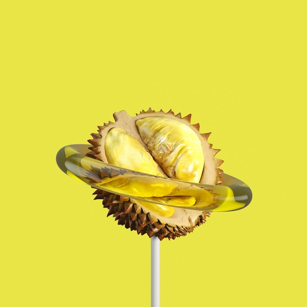 Bonbons aux fruits Durian. Idée minimale de fruits. Rendu 3D.