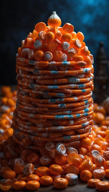 Des bonbons et des bonbons d'Halloween sur un fond sombre